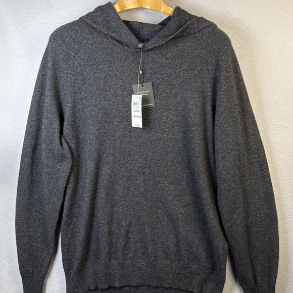 NWT Club Room Luxury Hoodie Men's L Dark Charcoal 100% Cashmere Pullover Sweater - Picture 1 of 11
